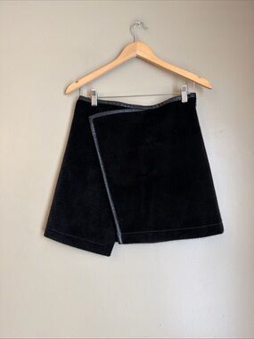 Derek Lam 10 Crosby Black Faux Fur Lambskin  Real Leather Trim mini Skirt US2